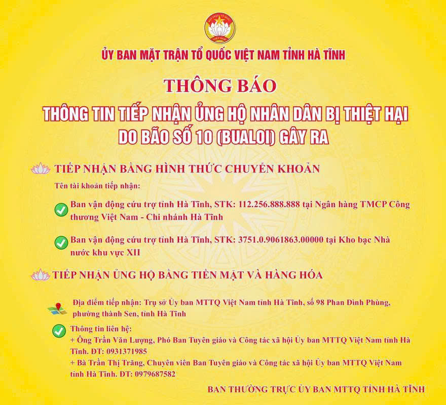 Hà Tĩnh phát động ủng hộ đồng bào bị thiệt hại do bão số 10