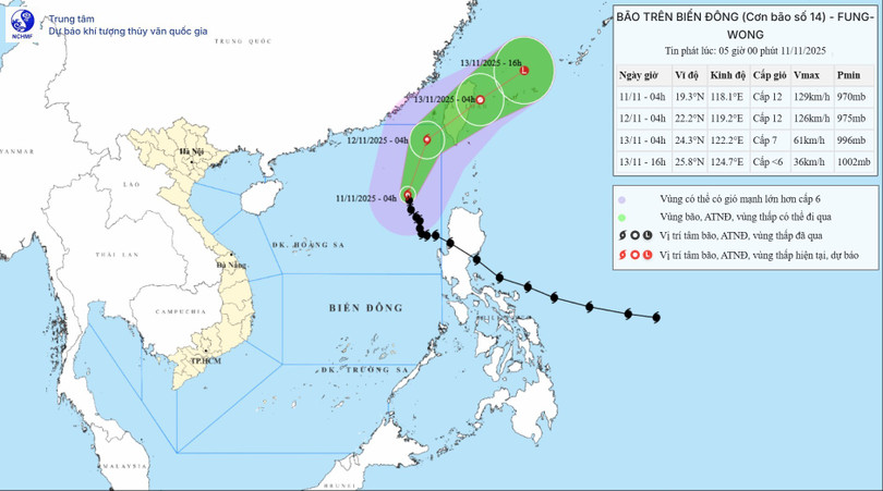  Bão số 14 duy trì gió giật cấp 15